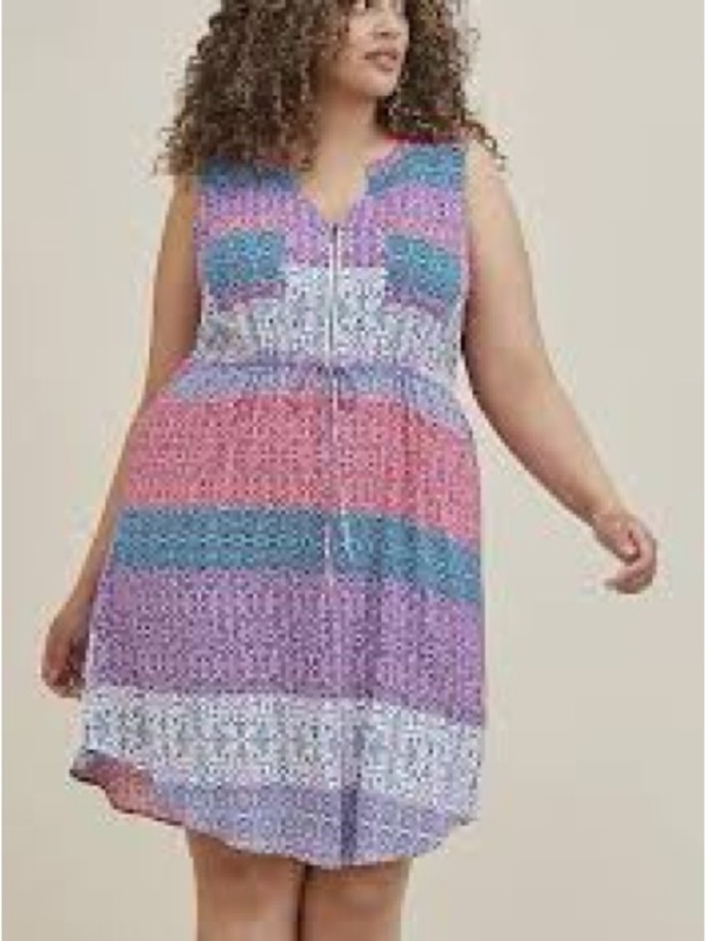 Torrid Sleeveless Mini Boho Striped V-Neck Dress in Pink, Purple & Blue. Size 3X